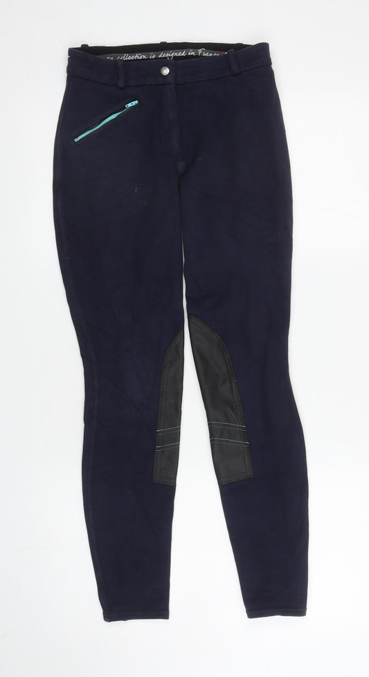 DECATHLON Womens Blue Cotton Compression Leggings Size S L28 in Regular Zip