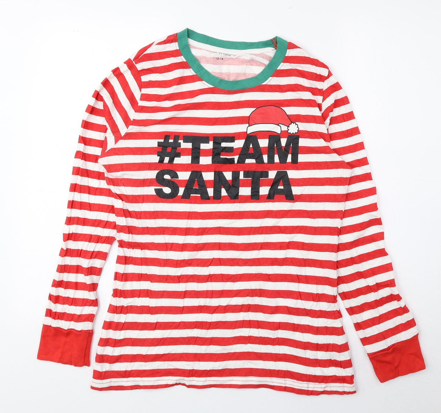 Made By Elves Womens Multicoloured Striped 100% Cotton Basic T-Shirt Size 12 Round Neck - #TEAMSANTA