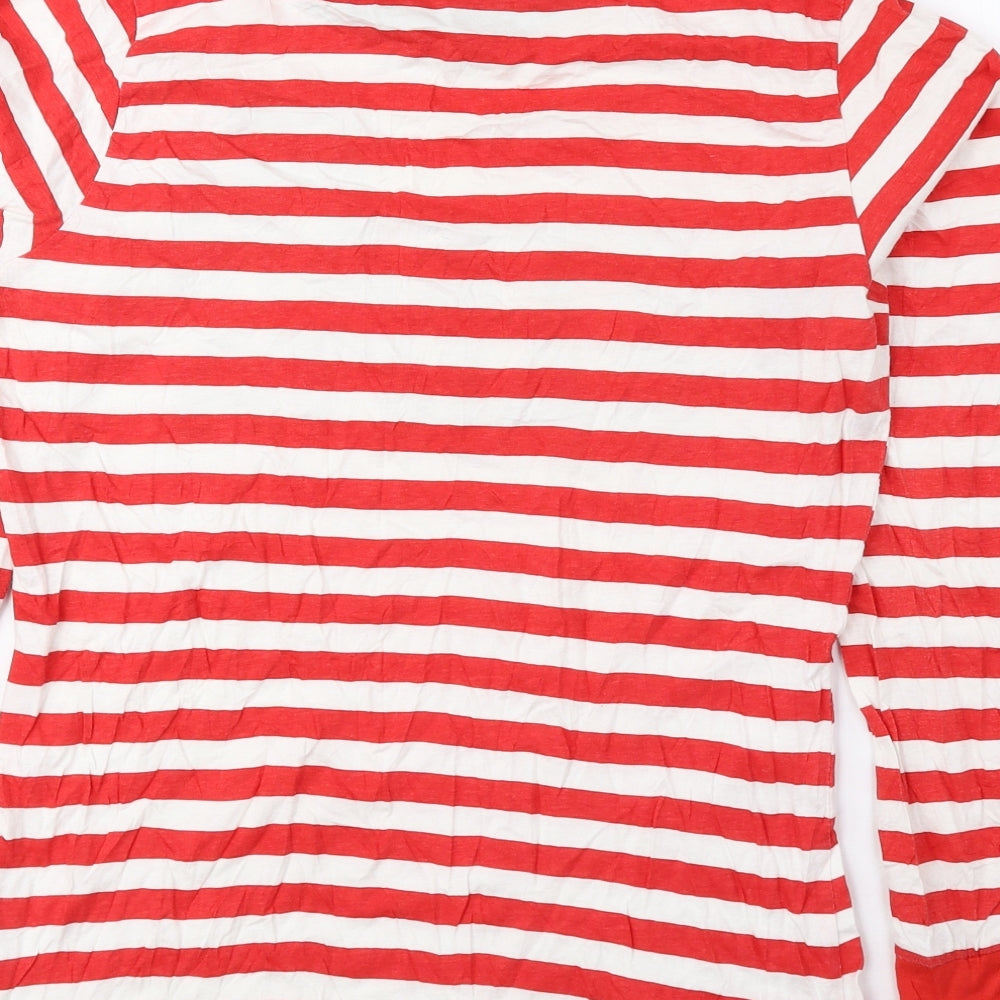 Made By Elves Womens Multicoloured Striped 100% Cotton Basic T-Shirt Size 12 Round Neck - #TEAMSANTA