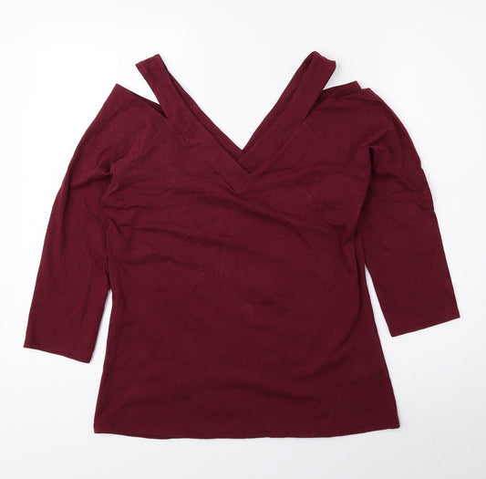 Joe Browns Womens Red Cotton Basic Blouse Size 12 V-Neck