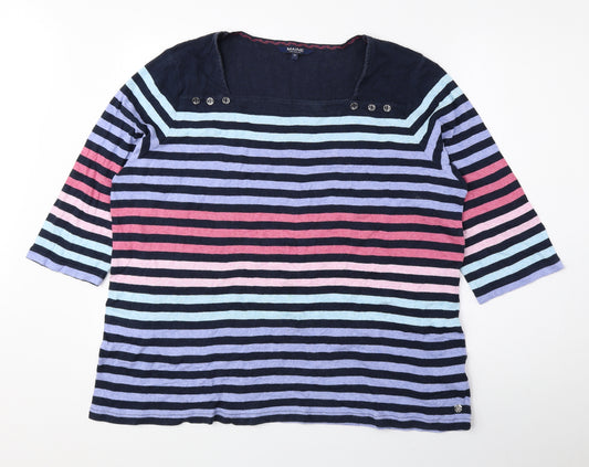 Maine New England Womens Multicoloured Striped 100% Cotton Basic Blouse Size 22 Square Neck