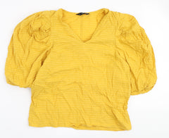 F&F Womens Yellow Cotton Basic Blouse Size 14 V-Neck