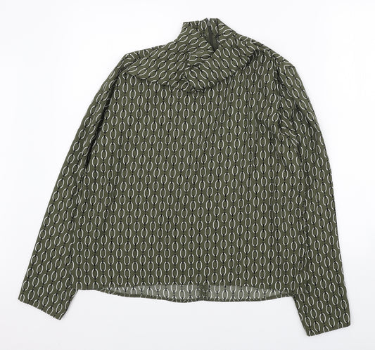 Primark Womens Green Geometric Polyester Basic Blouse Size 10 Cowl Neck