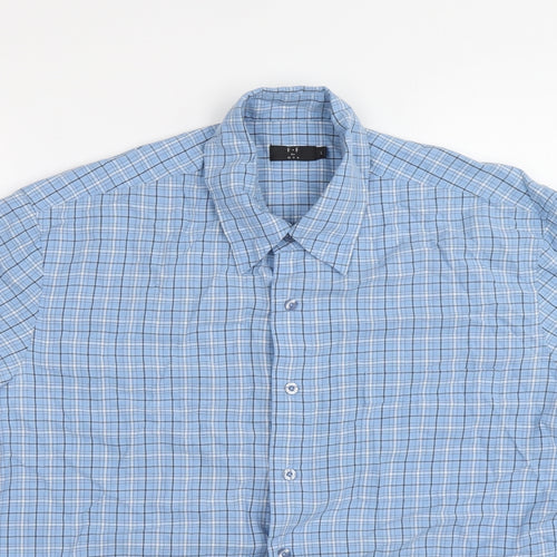 F&F Mens Blue Plaid Modal Button-Up Size L Collared Button