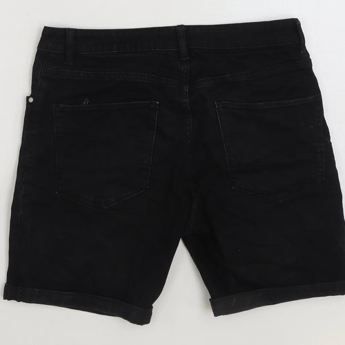 Preworn Mens Black Cotton Bermuda Shorts Size 32 in L8 in Regular Button