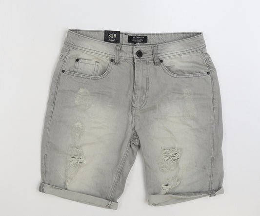 Threadbare Mens Grey Cotton Bermuda Shorts Size 32 in L9 in Regular Button