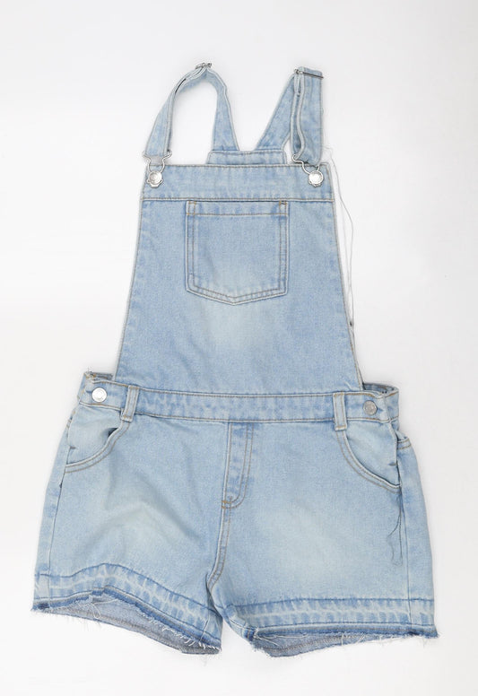 F&F Girls Blue 100% Cotton Dungaree One-Piece Size 11-12 Years Hook & Loop