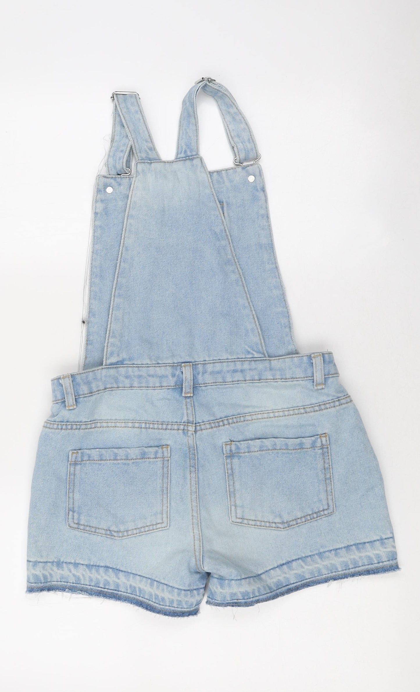 F&F Girls Blue 100% Cotton Dungaree One-Piece Size 11-12 Years Hook & Loop