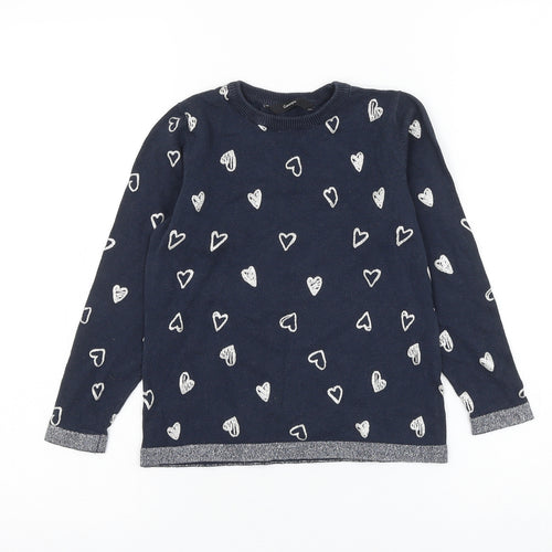 George Girls Blue Round Neck Geometric Cotton Pullover Jumper Size 6-7 Years Pullover - Heart