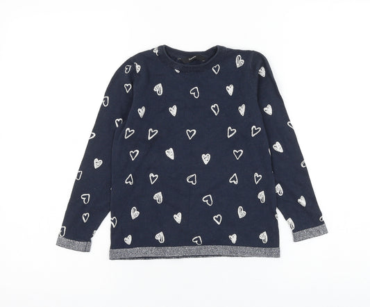 George Girls Blue Round Neck Geometric Cotton Pullover Jumper Size 6-7 Years Pullover - Heart