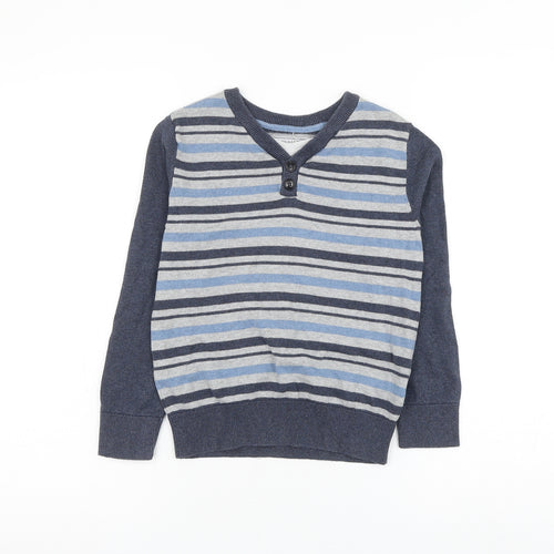 Matalan Boys Blue V-Neck Striped Cotton Pullover Jumper Size 8 Years Pullover