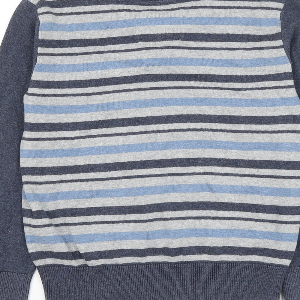 Matalan Boys Blue V-Neck Striped Cotton Pullover Jumper Size 8 Years Pullover