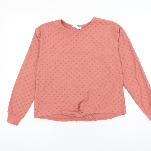 H&M Girls Pink Polka Dot Cotton Pullover Sweatshirt Size 8-9 Years Pullover - Knot Front