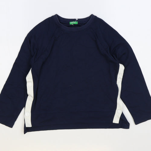 United Colours of Benetton Girls Blue Polyester Pullover Sweatshirt Size 6-7 Years Snap