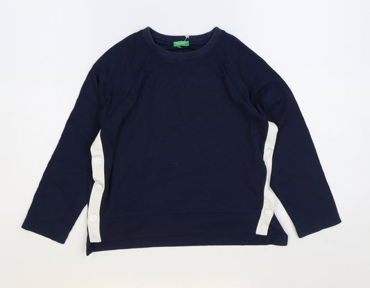 United Colours of Benetton Girls Blue Polyester Pullover Sweatshirt Size 6-7 Years Snap