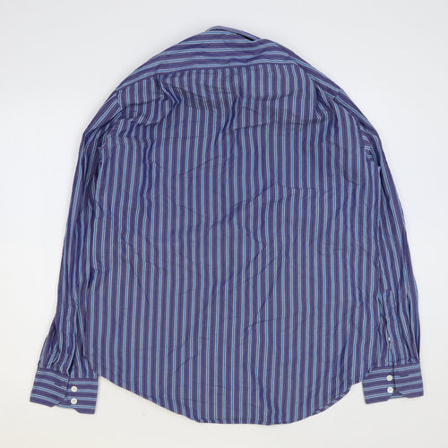 Collezione Mens Blue Striped Polyester Dress Shirt Size 15.5 Collared Button