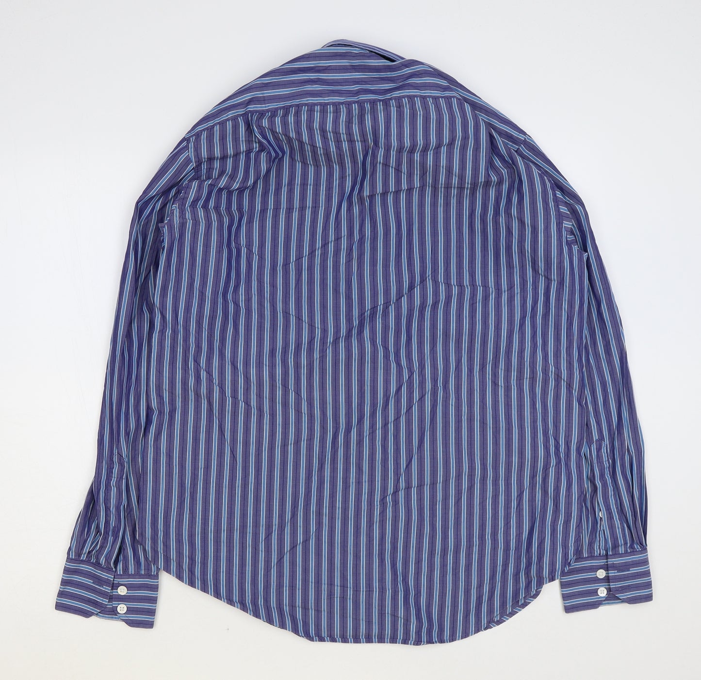 Collezione Mens Blue Striped Polyester Dress Shirt Size 15.5 Collared Button