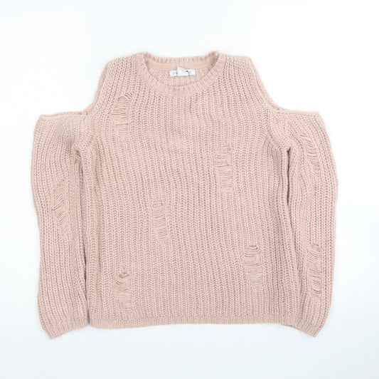 Primark Girls Pink Round Neck Acrylic Pullover Jumper Size 10-11 Years Pullover - Cold Shoulder