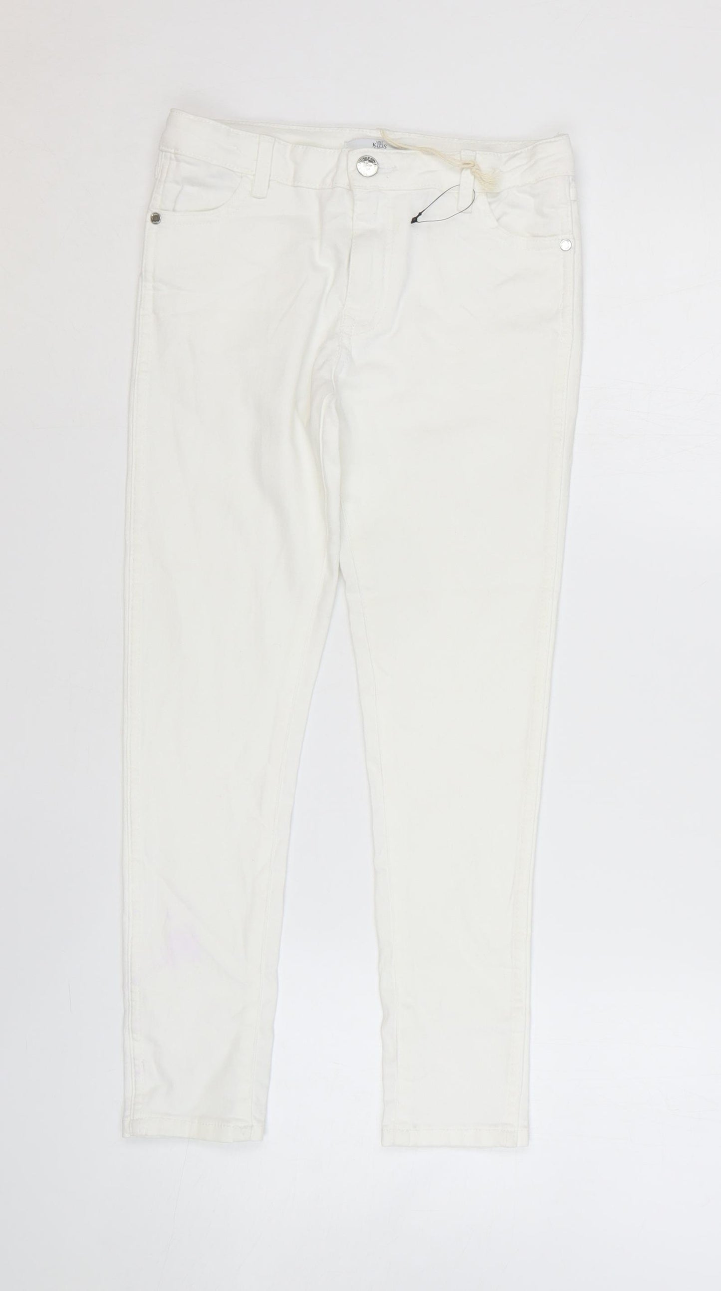 Marks and Spencer Girls White Cotton Skinny Jeans Size 9-10 Years Regular Zip