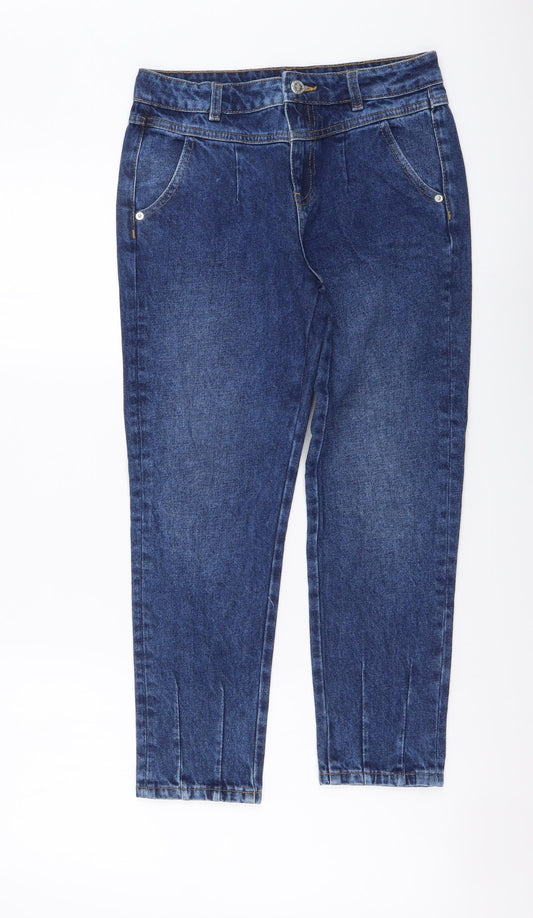 Marks and Spencer Girls Blue Cotton Straight Jeans Size 10-11 Years Regular Button