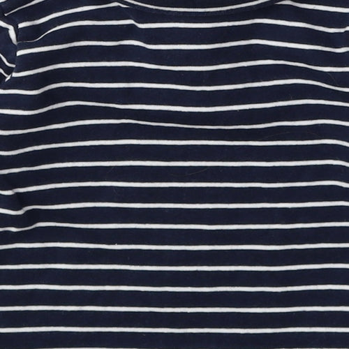 Vertbaudet Blue Striped 100% Cotton Basic T-Shirt Size 6-9 Months Roll Neck Snap