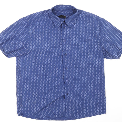Cedar Wood State Mens Blue Geometric Polyester Button-Up Size L Collared Button