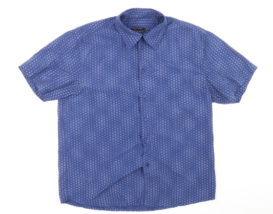 Cedar Wood State Mens Blue Geometric Polyester Button-Up Size L Collared Button