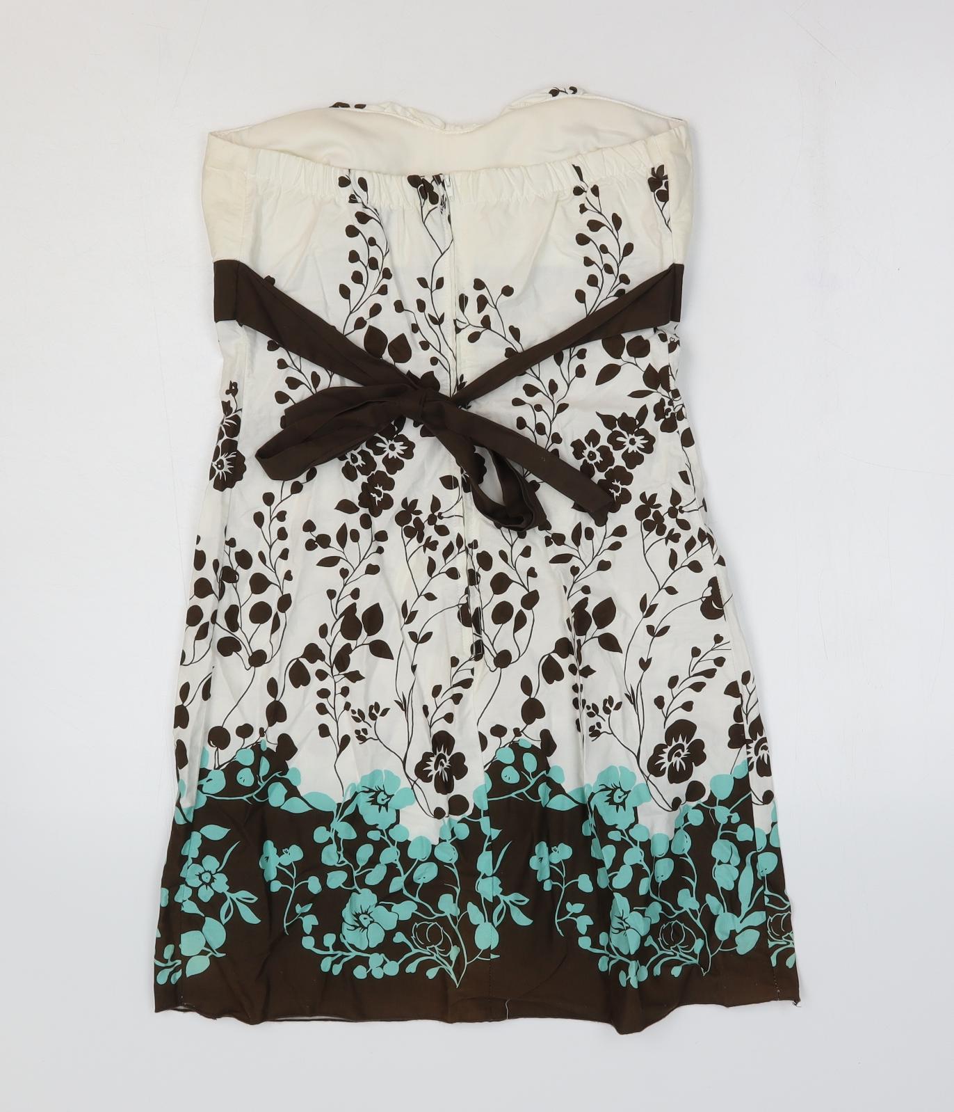 Charlotte Russe Womens White Floral 100% Cotton A-Line Size M Off the Shoulder Zip - Bandeau Dress