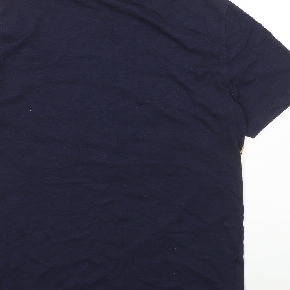 Easy Mens Blue Geometric Cotton T-Shirt Size L Round Neck