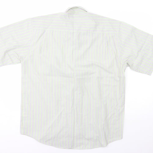 Debenhams Mens Green Striped Cotton Button-Up Size M Collared Button