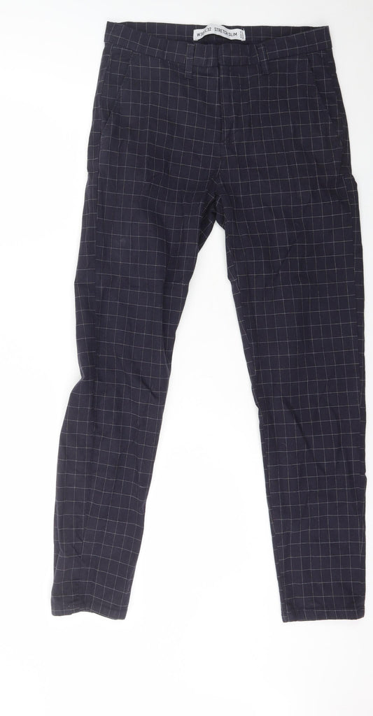 Denim & Co. Mens Blue Check Cotton Trousers Size 32 in L28 in Regular Zip