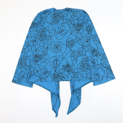 WEEKENDERS Womens Blue V-Neck Floral Polyester Cardigan Jumper Size M