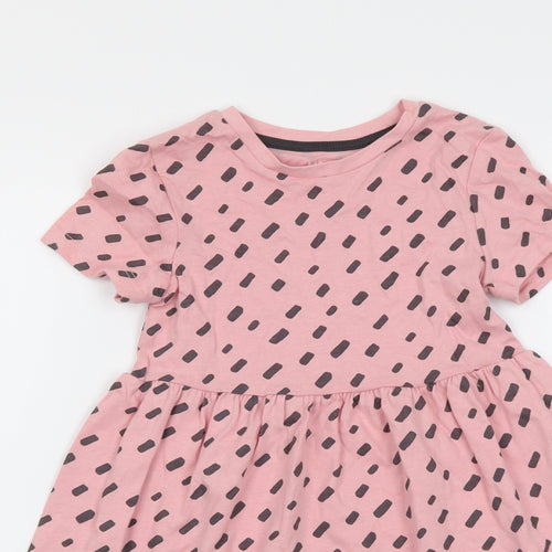 Marks and Spencer Girls Pink Geometric Cotton A-Line Size 3-4 Years Round Neck Pullover