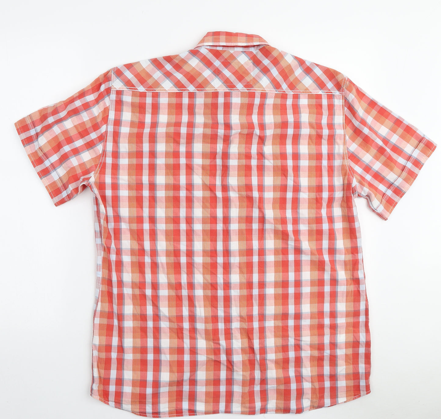 Marks and Spencer Mens Orange Plaid Cotton Button-Up Size L Collared Button