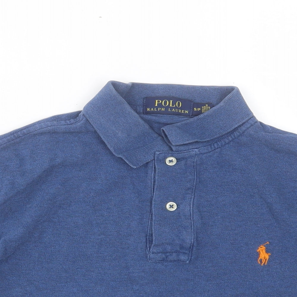 Ralph Lauren Womens Blue Cotton Cropped Polo Size S Collared