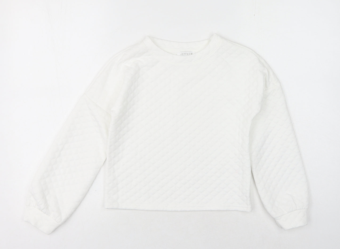 Jeff & Co Girls White Crew Neck Geometric Polyester Pullover Jumper Size 9-10 Years Pullover