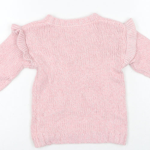 Preworn Girls Pink Crew Neck Acrylic Pullover Jumper Size 2-3 Years Pullover - Bobbles