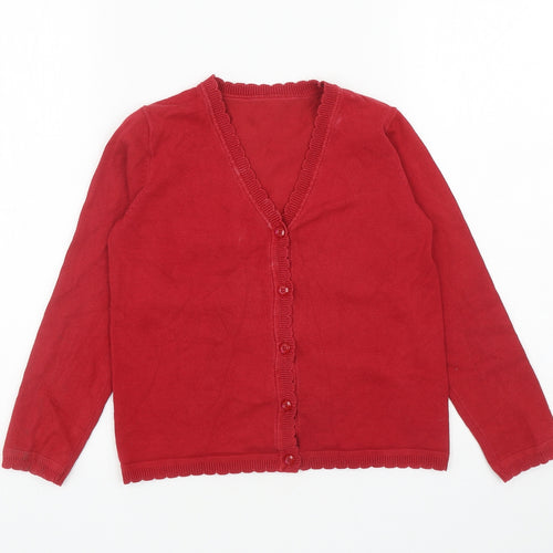 Matalan Girls Red V-Neck Cotton Cardigan Jumper Size 9 Years Button
