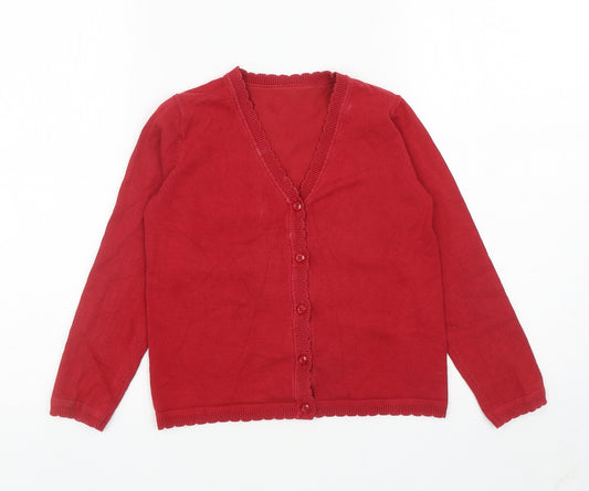 Matalan Girls Red V-Neck Cotton Cardigan Jumper Size 9 Years Button
