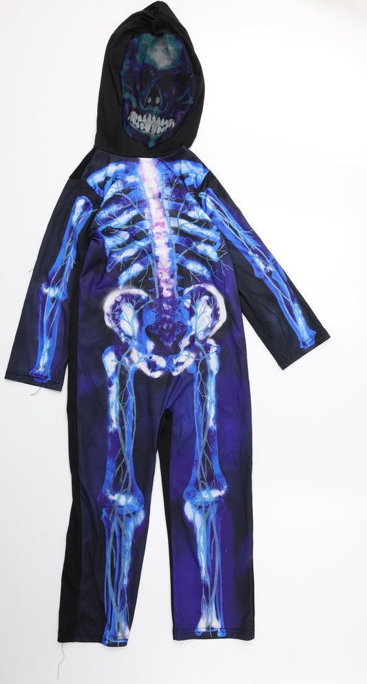 HALLOW SCREAM Girls Blue Geometric Polyester Coverall One-Piece Size 5-6 Years Hook & Loop - Halloween Fancy Dress
