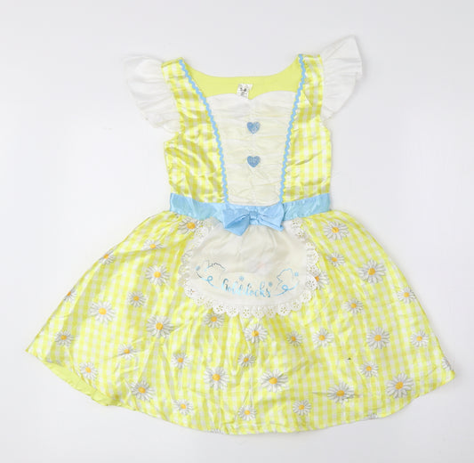 George Girls Yellow Floral Polyester Fit & Flare Size 5-6 Years Square Neck Pullover - Goldilocks Fancy Dress