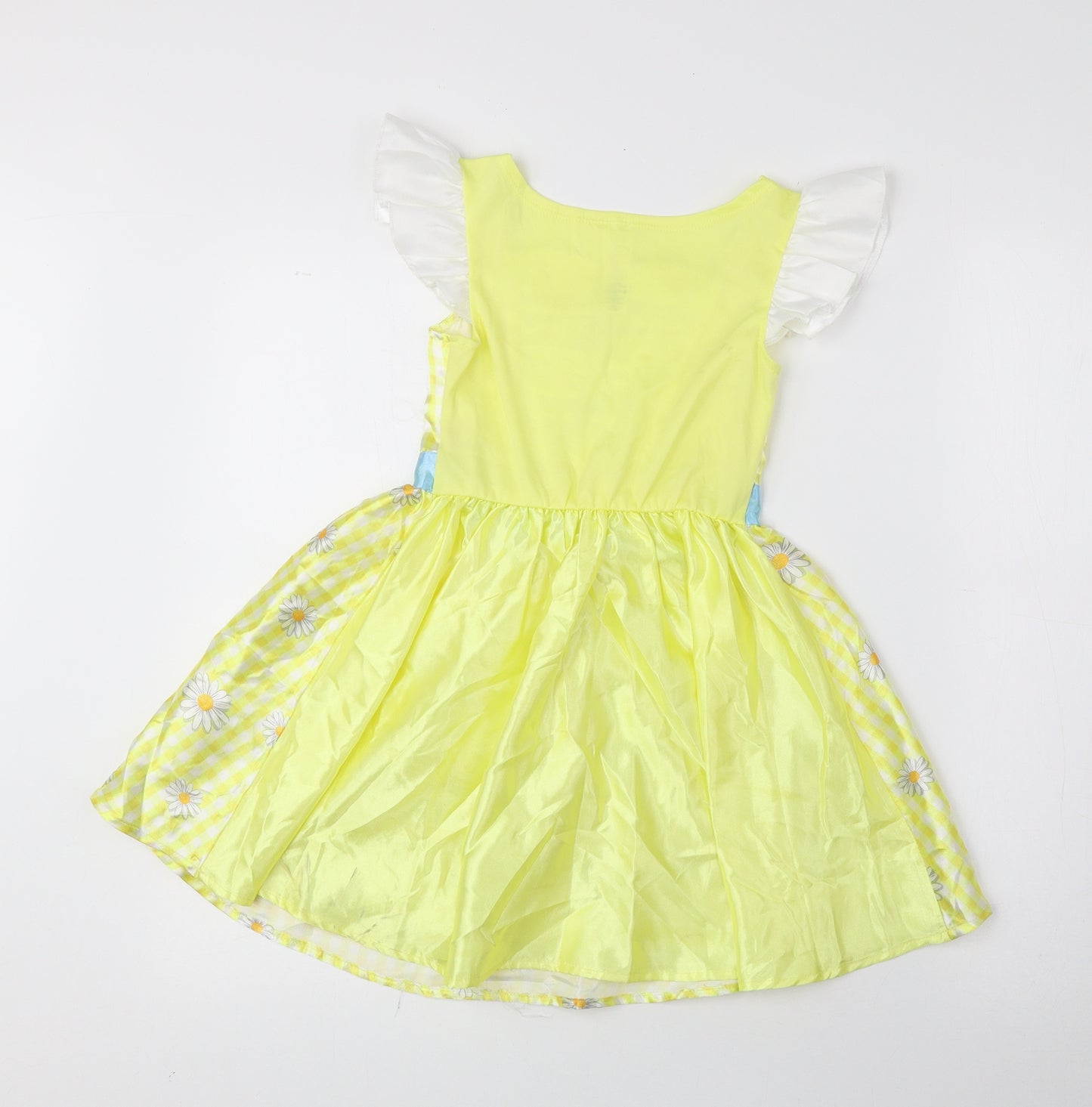 George Girls Yellow Floral Polyester Fit & Flare Size 5-6 Years Square Neck Pullover - Goldilocks Fancy Dress