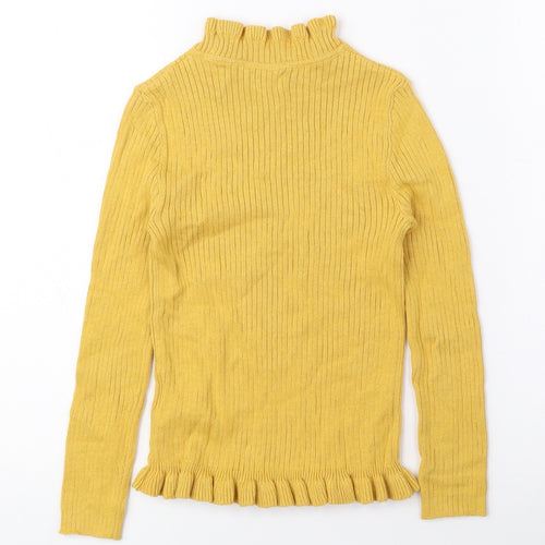 F&F Girls Yellow High Neck 100% Cotton Pullover Jumper Size 5-6 Years Pullover - Ribbed