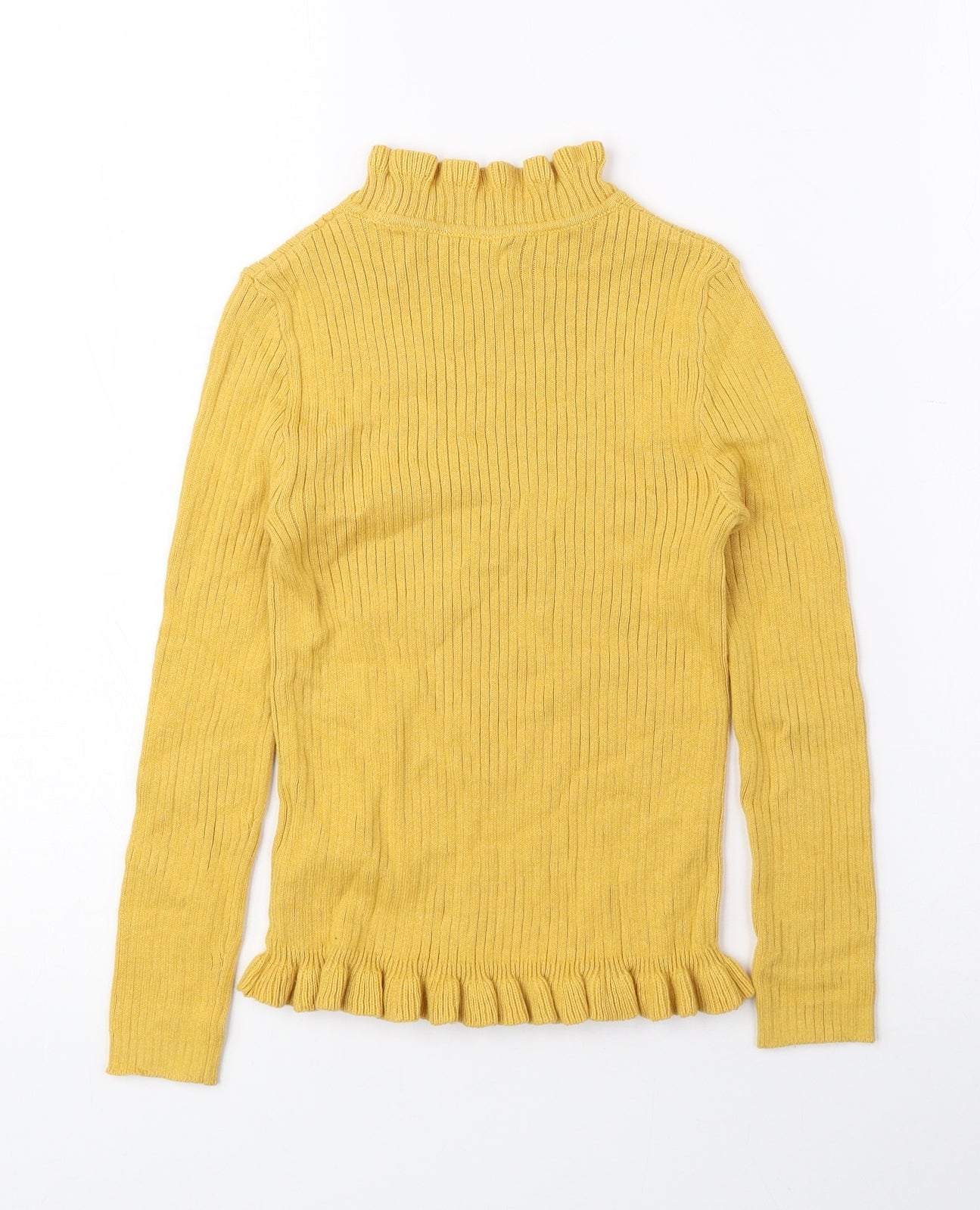 F&F Girls Yellow High Neck 100% Cotton Pullover Jumper Size 5-6 Years Pullover - Ribbed