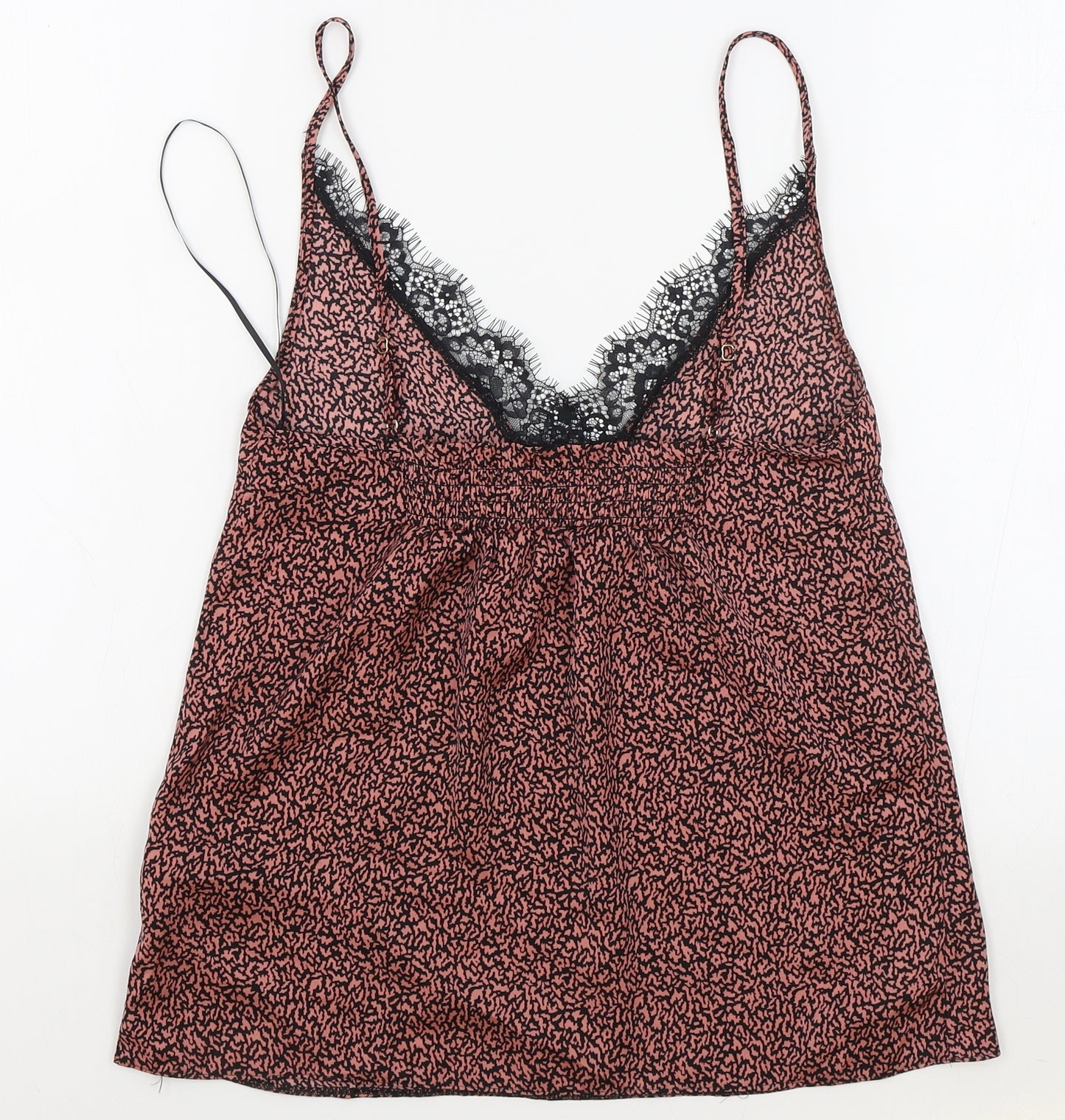 Marks and Spencer Womens Pink Animal Print Polyester Cami Pyjama Top Size 6 - Lace Detail