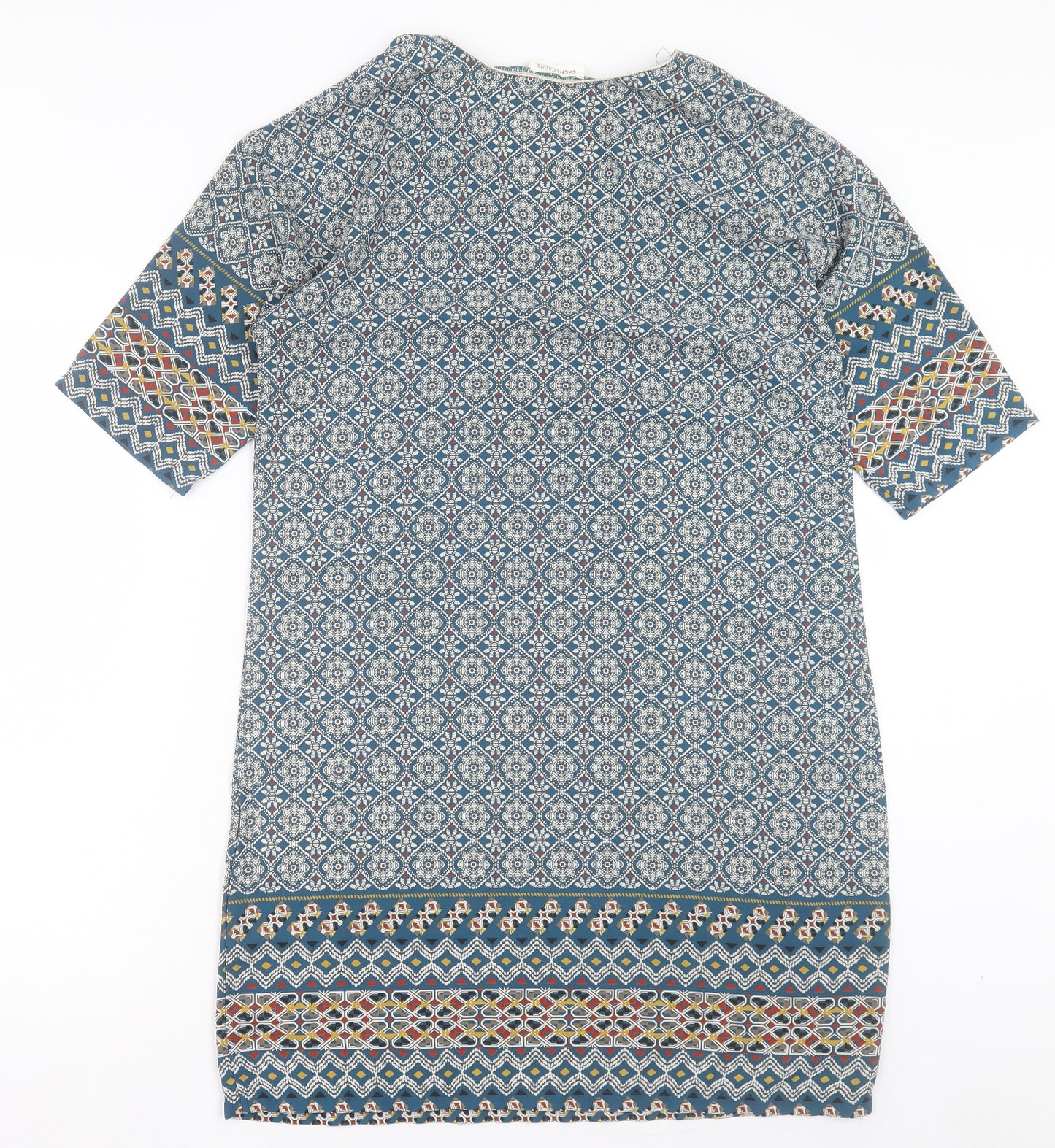 Cache Cache Womens Blue Geometric Polyester A-Line Size 10 V-Neck Pullover
