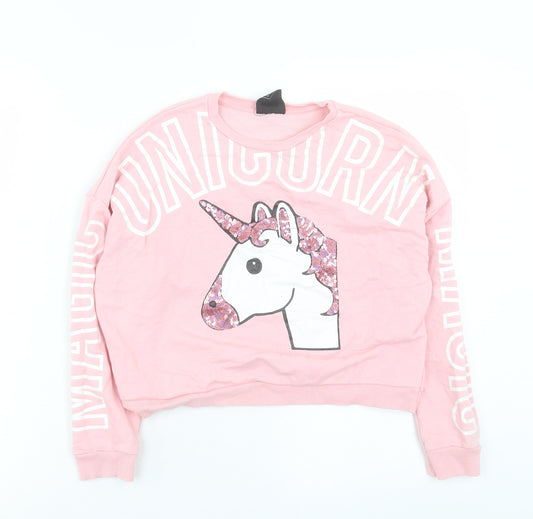 Primark Girls Pink Cotton Pullover Sweatshirt Size 10-11 Years Pullover - Unicorn