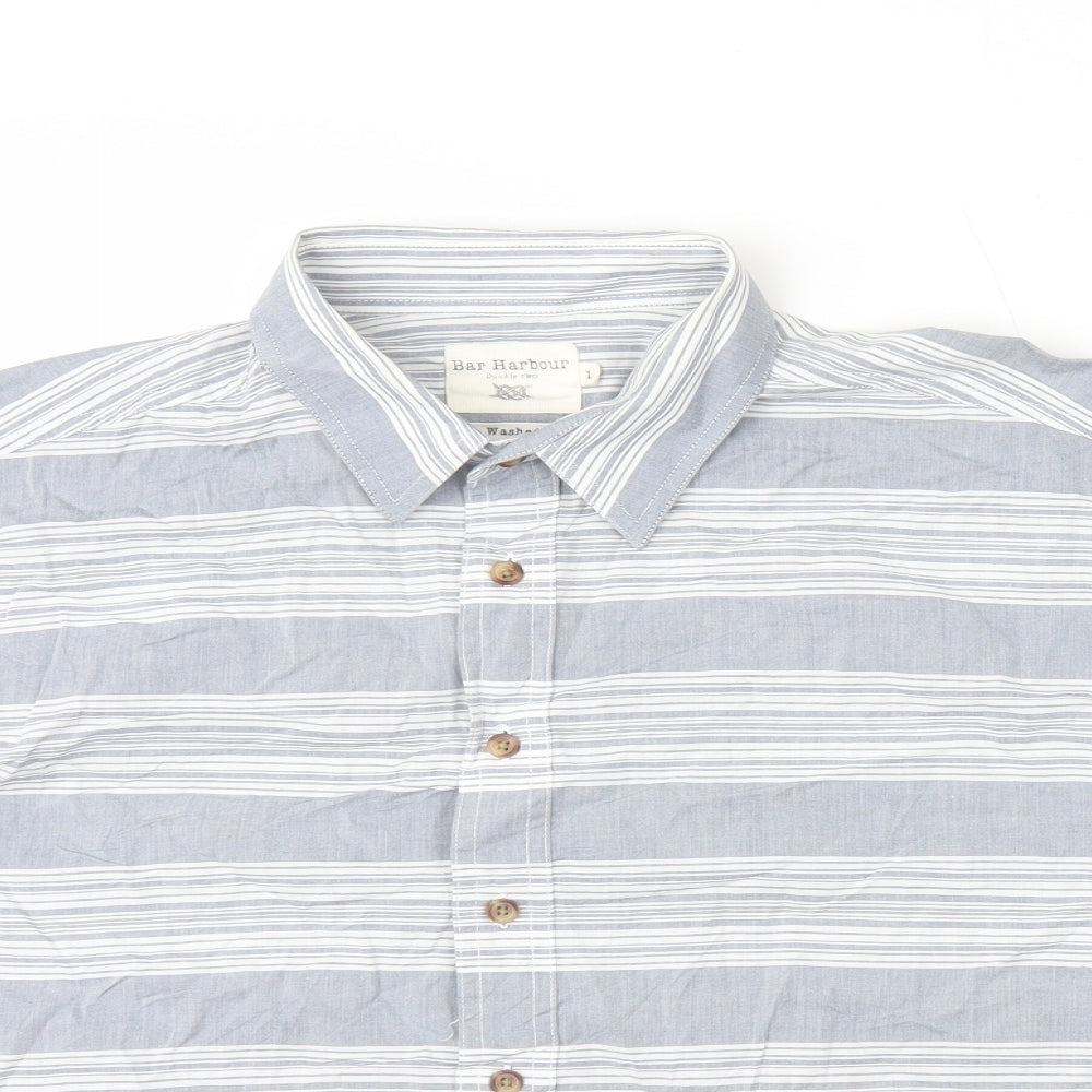 Bar Harbour Mens Grey Striped Cotton Button-Up Size L Collared Button