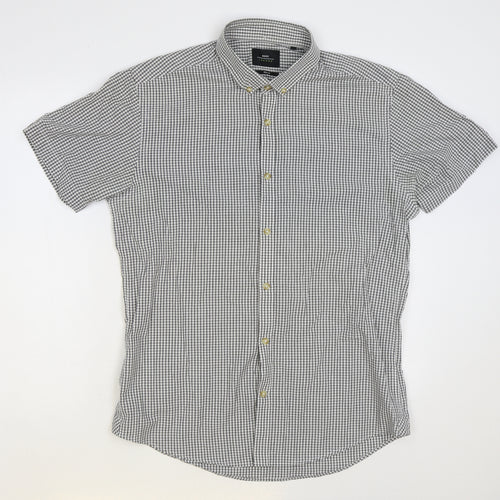 Moss Mens Grey Check Cotton Button-Up Size L Collared Button