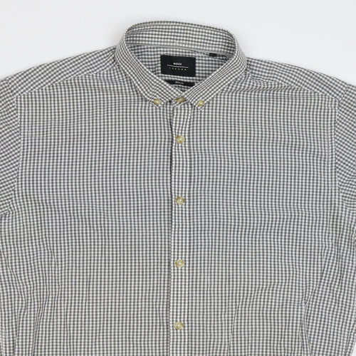 Moss Mens Grey Check Cotton Button-Up Size L Collared Button